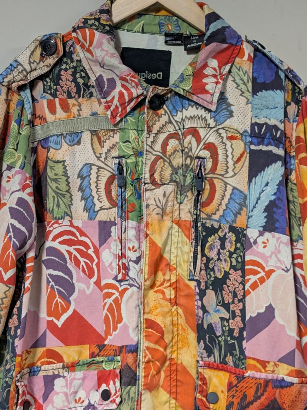 Desigual Patchwork Jacket Size Medium Boho Floral Unique Shacket Artsy - Picture 2 of 11